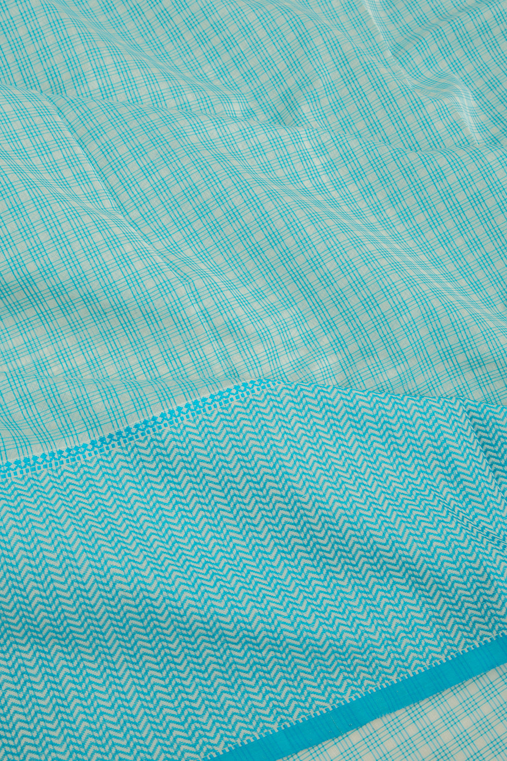 Maheshwari Cotton Checks Sky Blue Saree