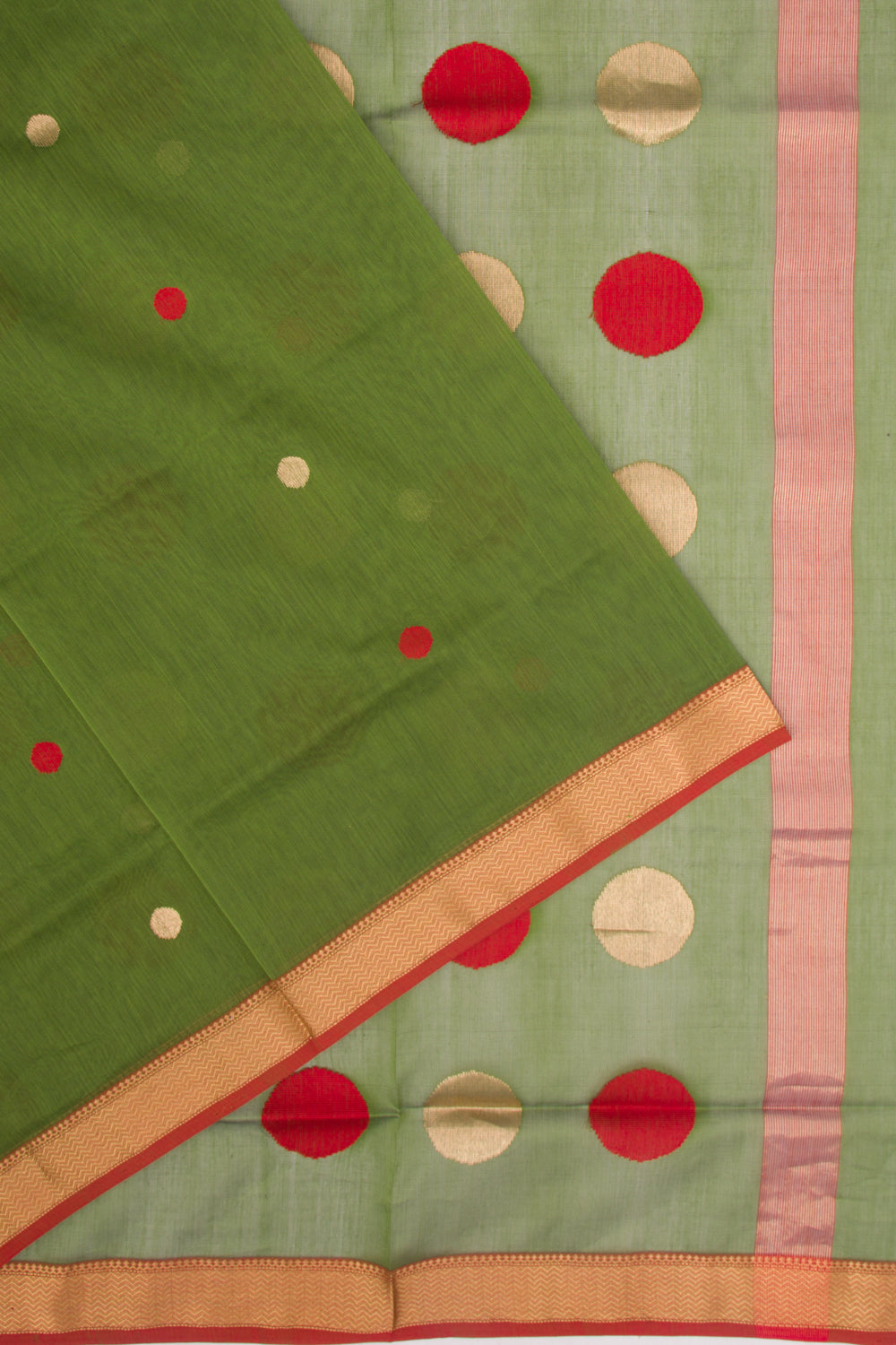 Maheshwari Cotton Butta Green Saree