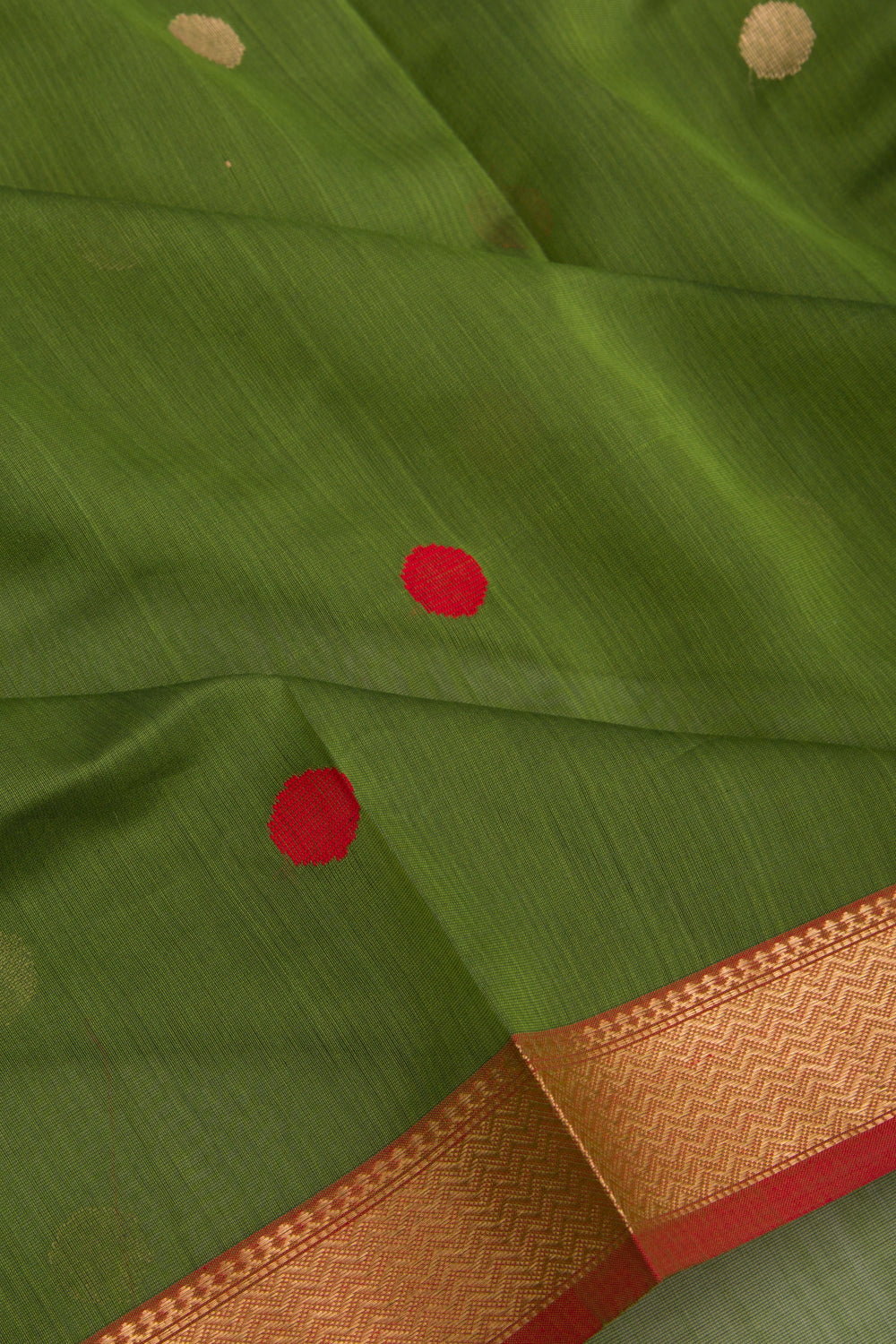 Maheshwari Cotton Butta Green Saree