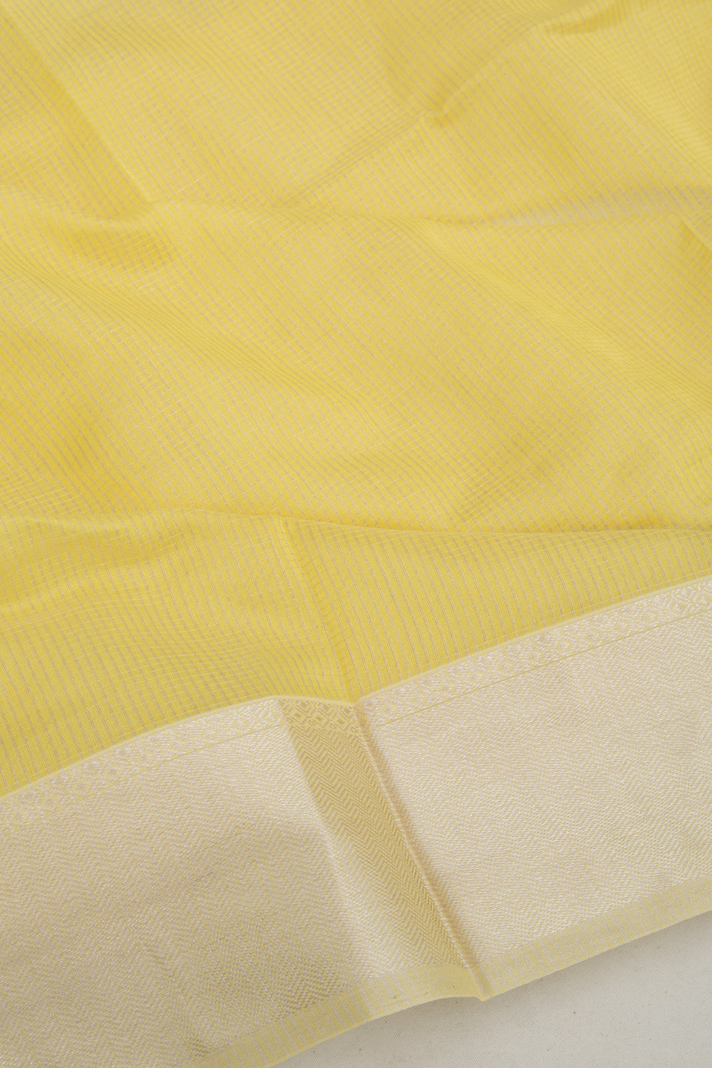 Maheshwari Cotton Checks Lemon Yellow Saree