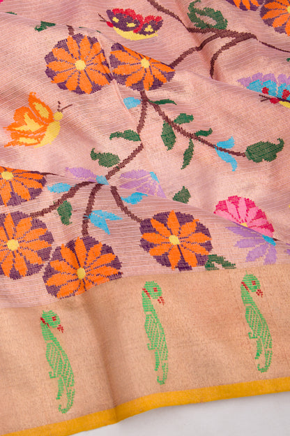 Kota Silk Tissue All Over Jamdani Pink Saree