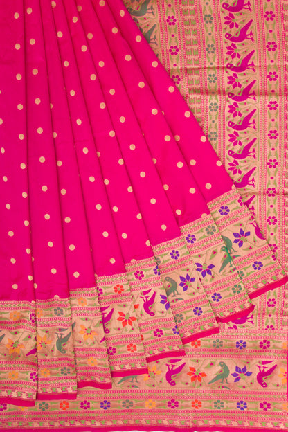 Banarasi Silk Butta Pink Saree With Paithani Inspired Border