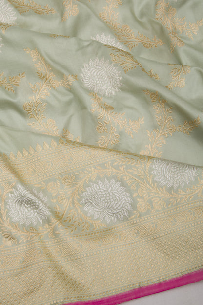 Banarasi Silk Kadwa Jaal Pastel Green Saree