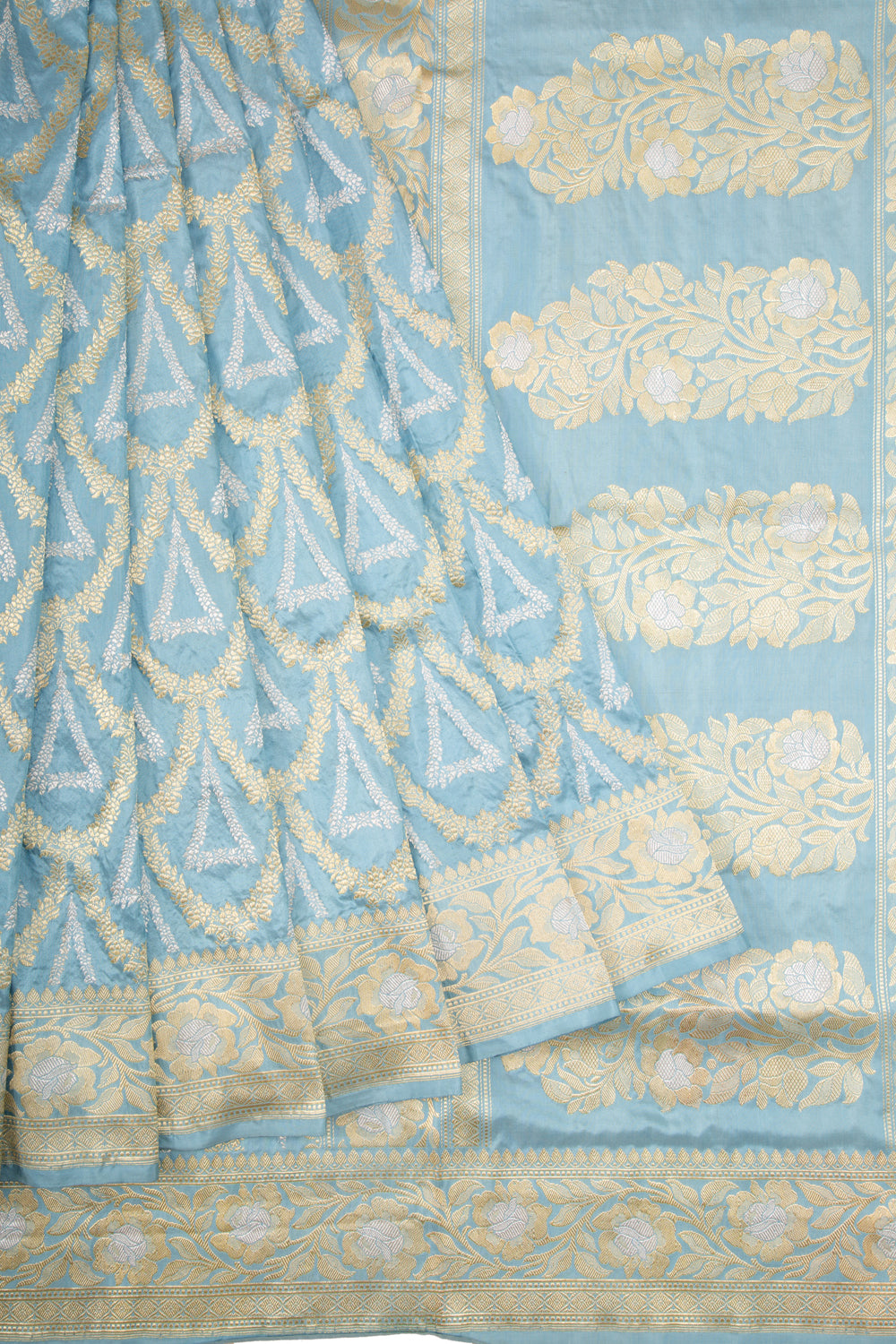 Banarasi Silk Kadwa Jaal Pastel Blue Saree