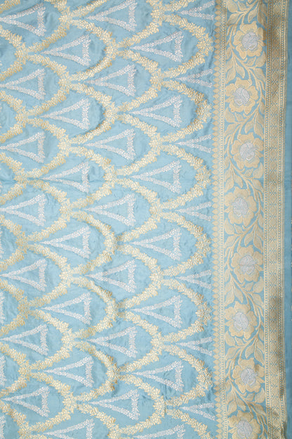 Banarasi Silk Kadwa Jaal Pastel Blue Saree