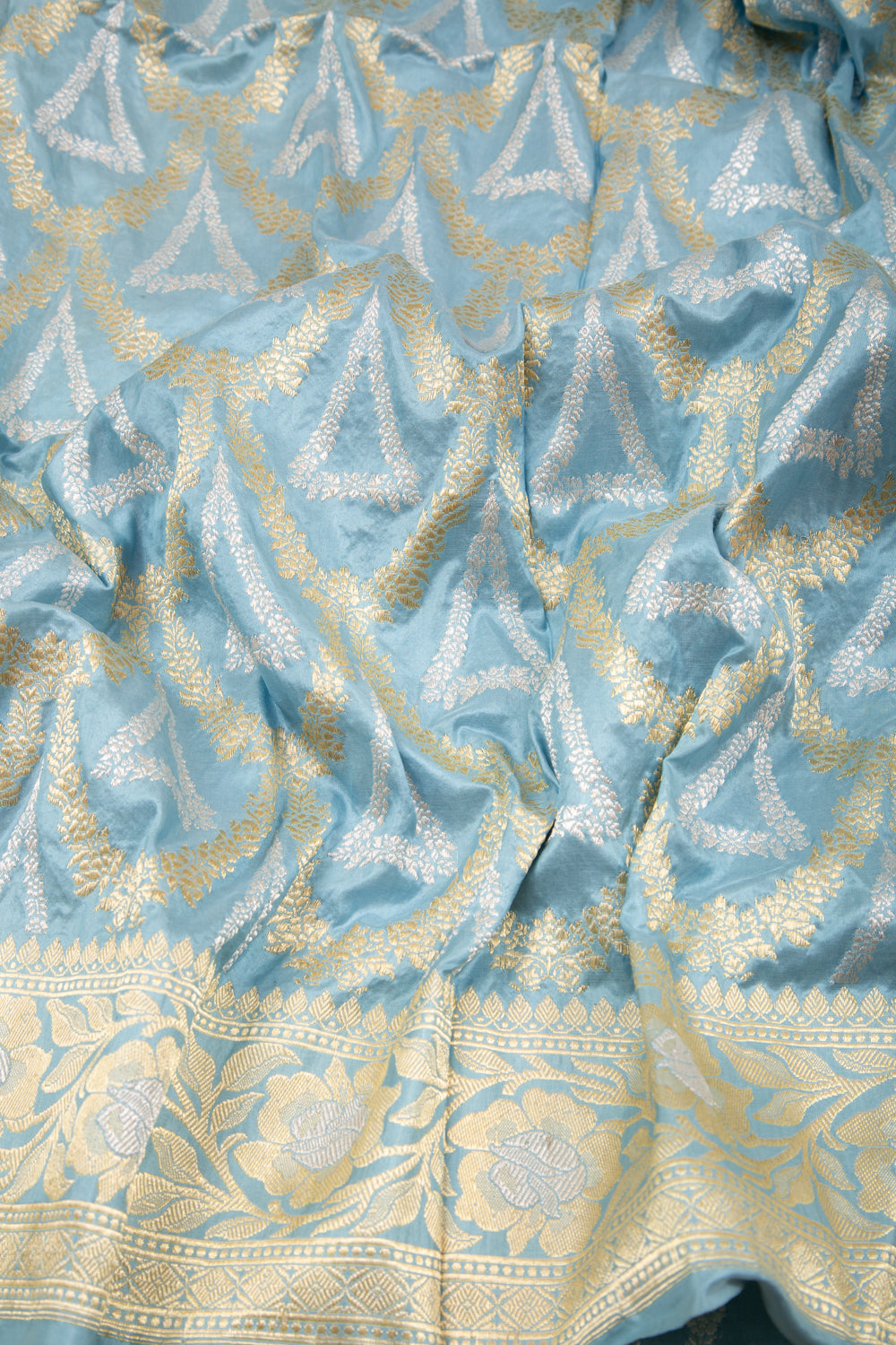 Banarasi Silk Kadwa Jaal Pastel Blue Saree