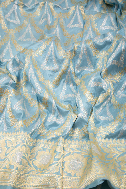 Banarasi Silk Kadwa Jaal Pastel Blue Saree