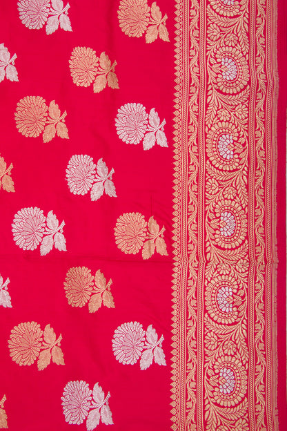 Banarasi Silk Kadwa Butta Pinkish Red Saree