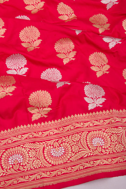 Banarasi Silk Kadwa Butta Pinkish Red Saree