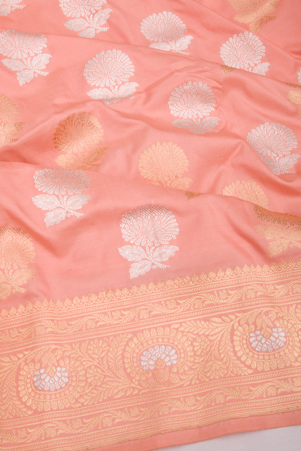 Banarasi Silk Kadwa Butta Peach Saree