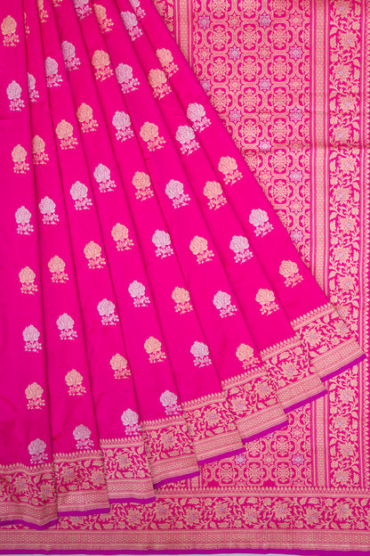 Banarasi Satin Kadwa Butta Pink Saree