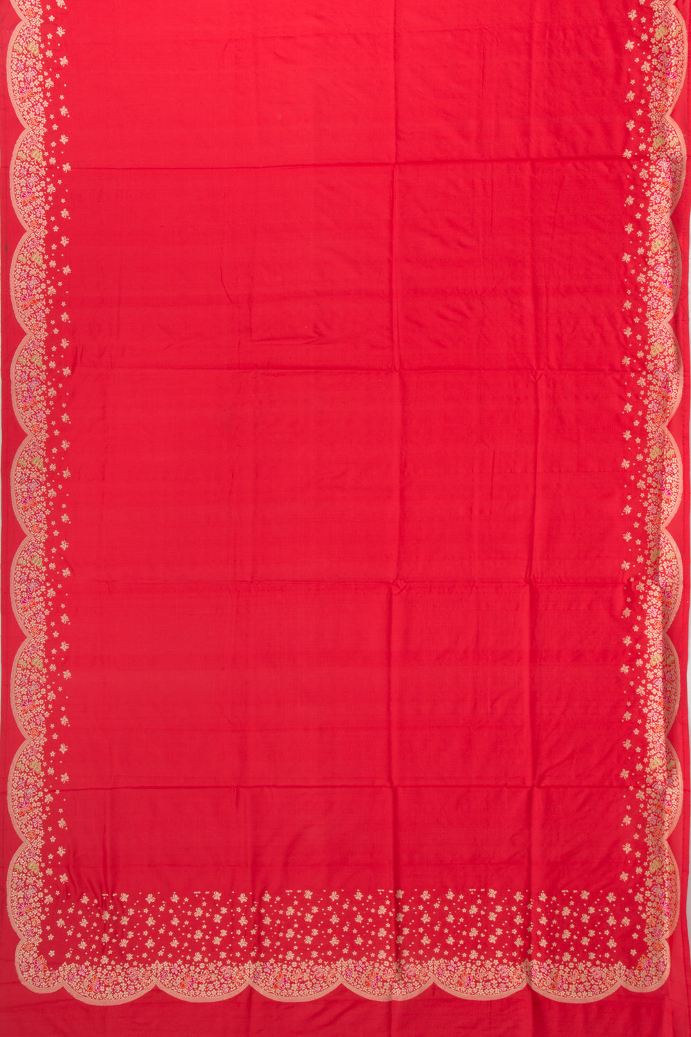 Banarasi Silk Plain Red Saree With Scallop Border