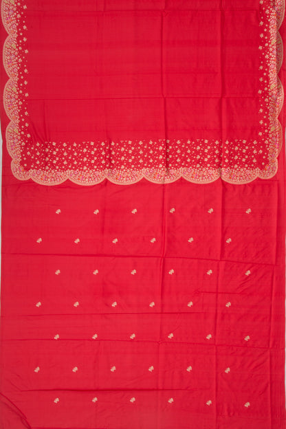 Banarasi Silk Plain Red Saree With Scallop Border