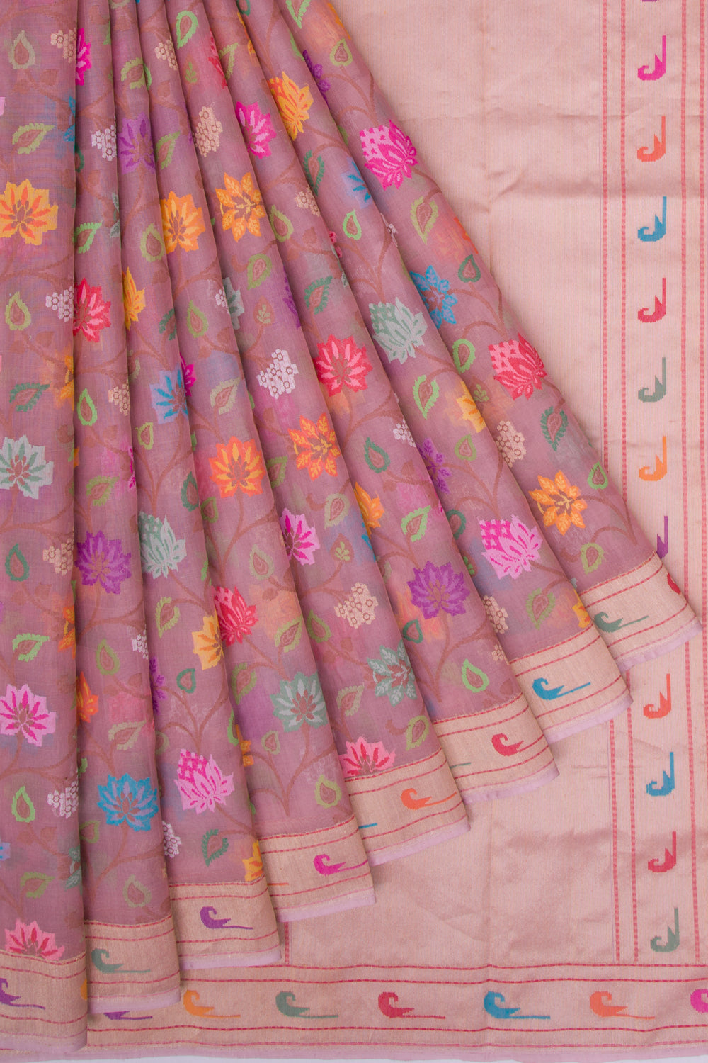 Banarasi Kora Organza Jamdani Jaal Pink Saree