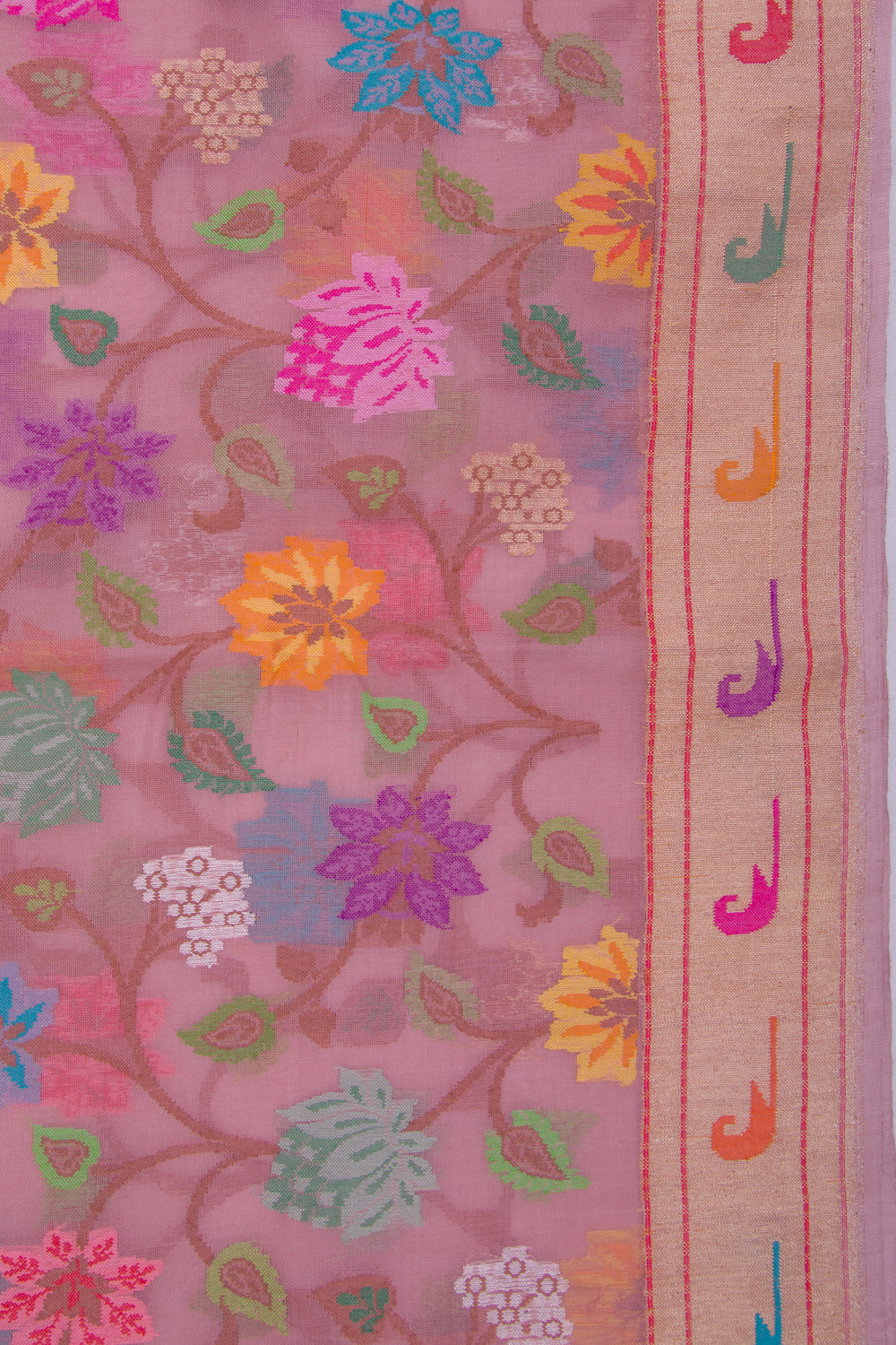 Banarasi Kora Organza Jamdani Jaal Pink Saree