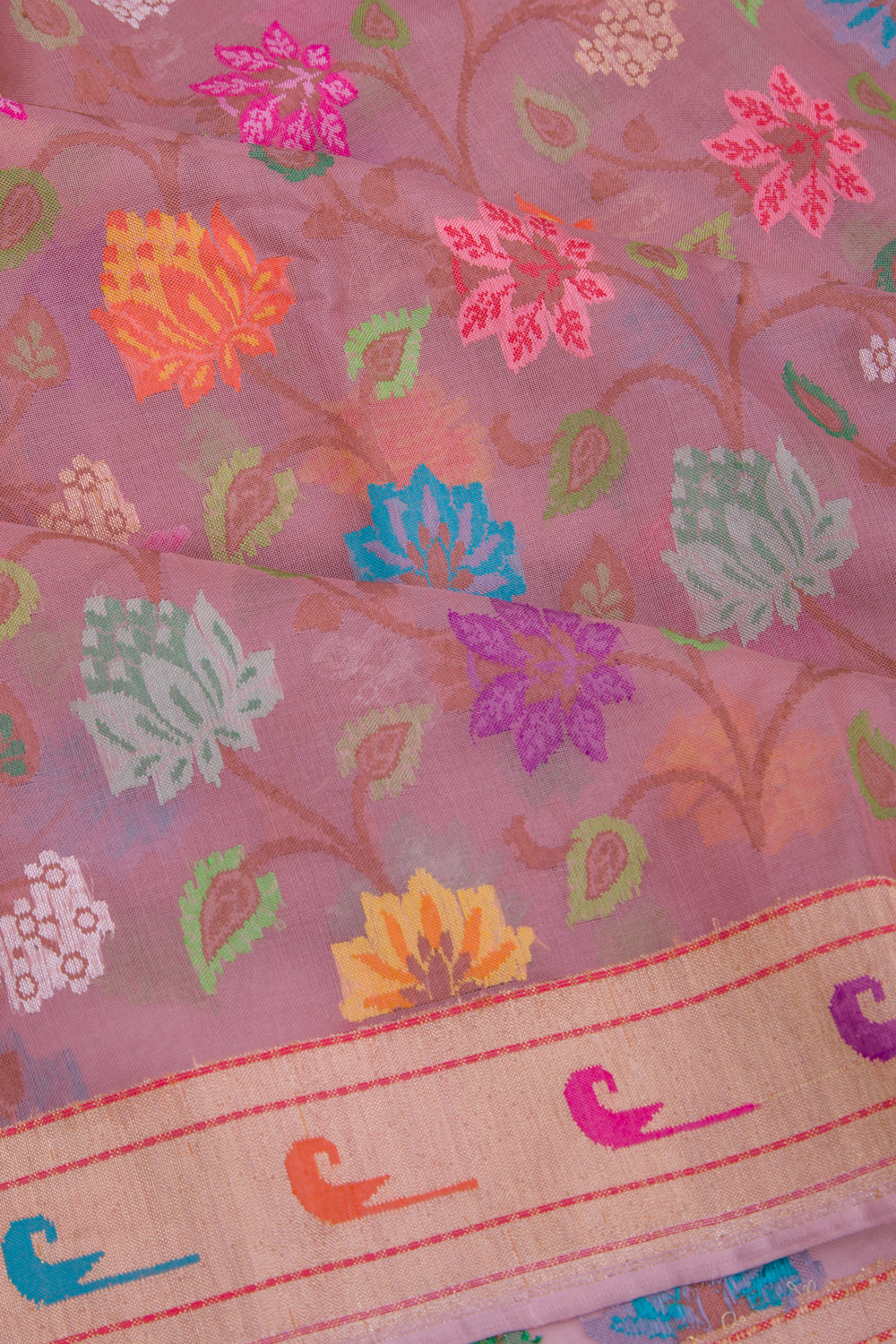 Banarasi Kora Organza Jamdani Jaal Pink Saree