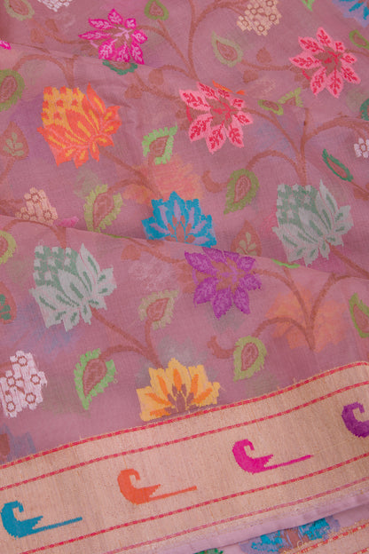 Banarasi Kora Organza Jamdani Jaal Pink Saree
