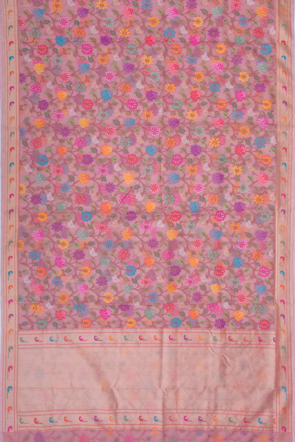 Banarasi Kora Organza Jamdani Jaal Pink Saree
