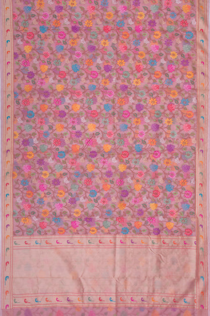 Banarasi Kora Organza Jamdani Jaal Pink Saree