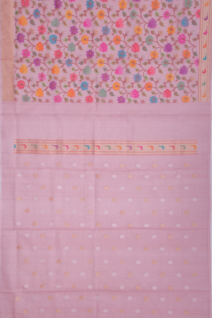 Banarasi Kora Organza Jamdani Jaal Pink Saree