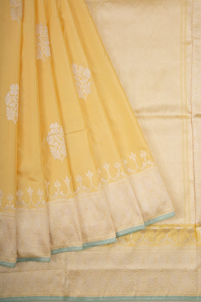 Banarasi Silk Kadwa Butta Pastel Yellow Saree