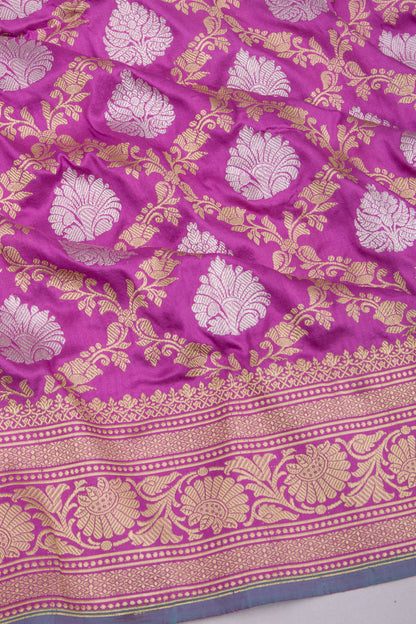 Banarasi Silk Kadwa Jaal And Butta Pink Saree
