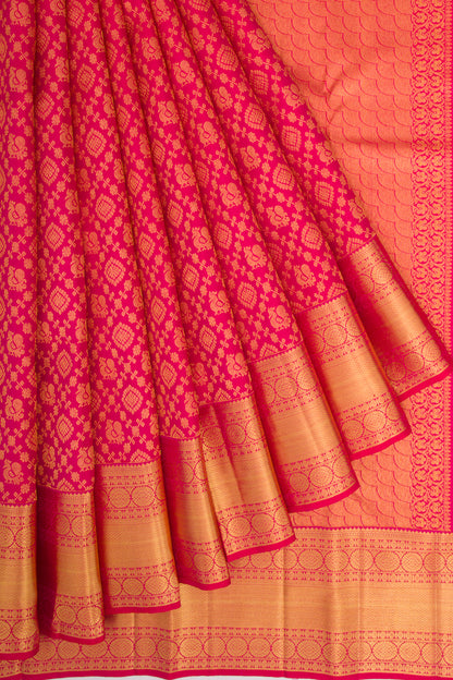 Kanchipuram Silk Checks And Butta Pink Saree