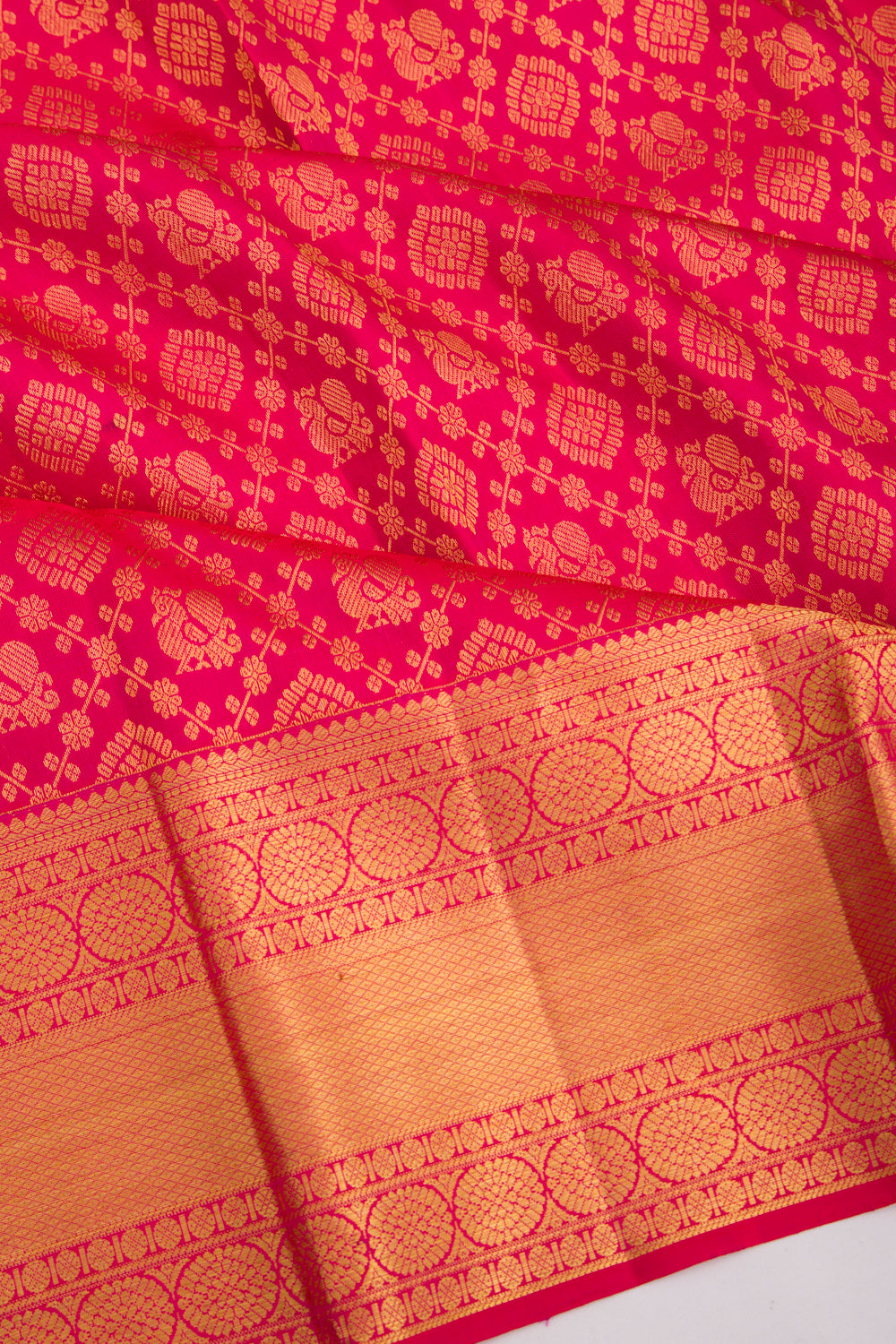Kanchipuram Silk Checks And Butta Pink Saree