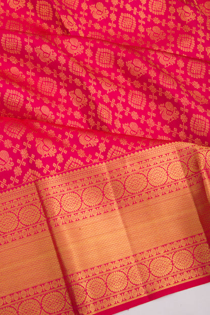 Kanchipuram Silk Checks And Butta Pink Saree
