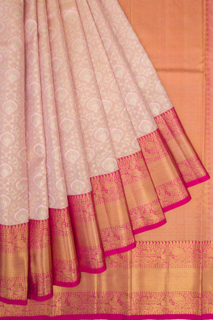 Kanchipuram Silk Tissue Brocade Baby Pink Saree