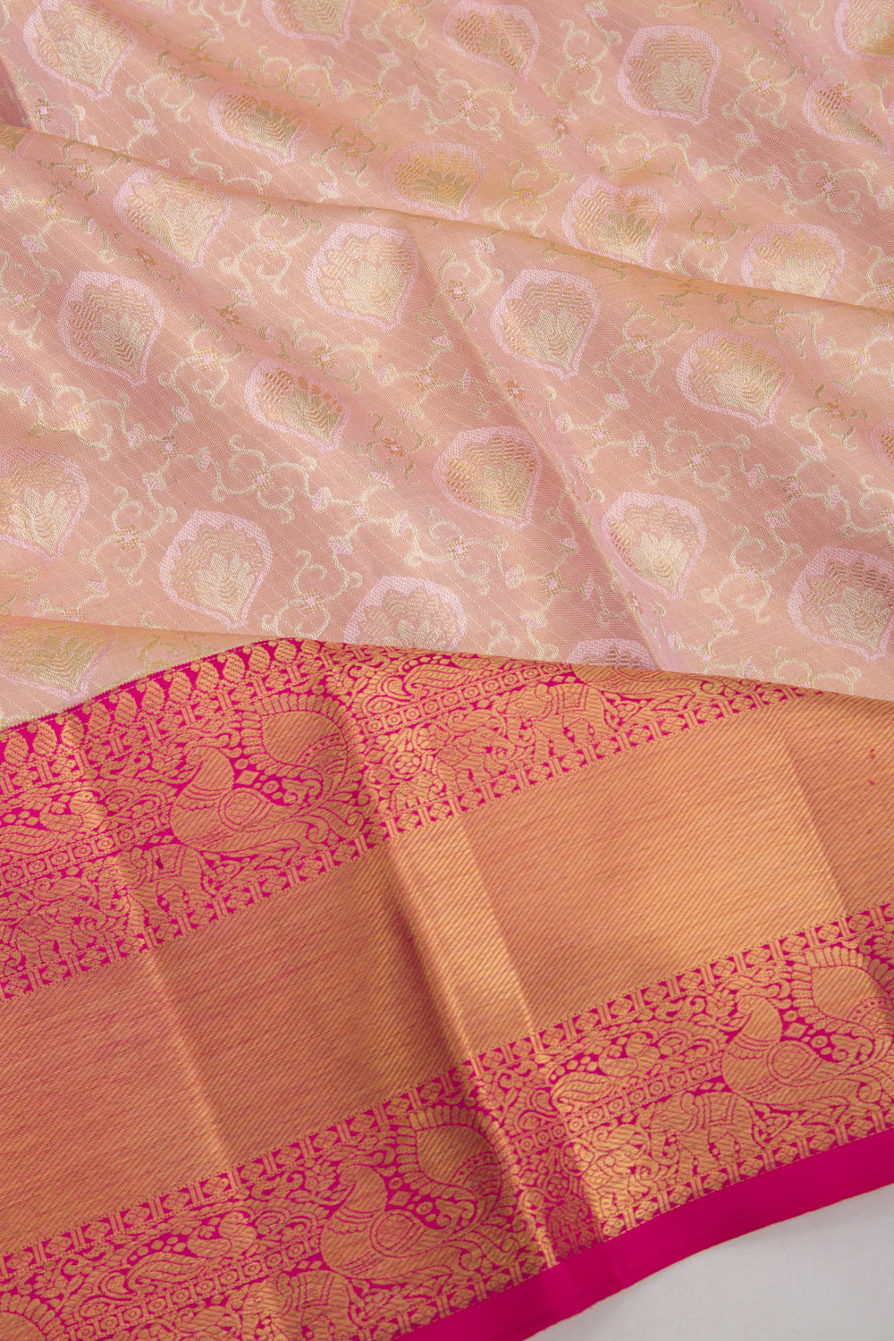 Kanchipuram Silk Tissue Brocade Baby Pink Saree