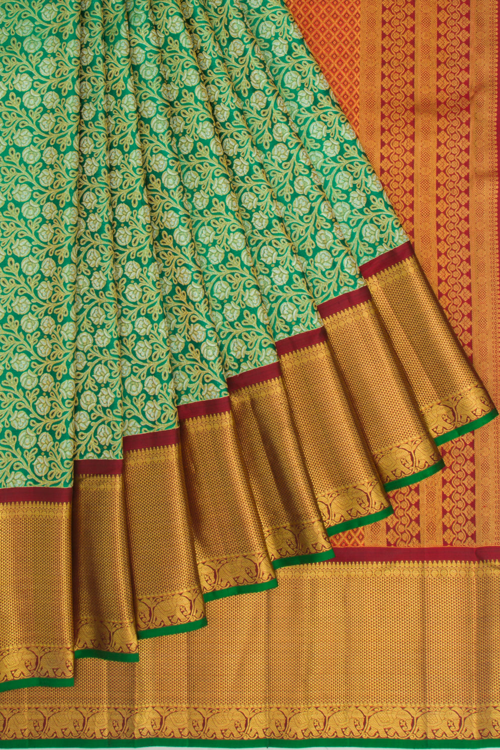 Kanchipuram Silk Jaal Green Saree