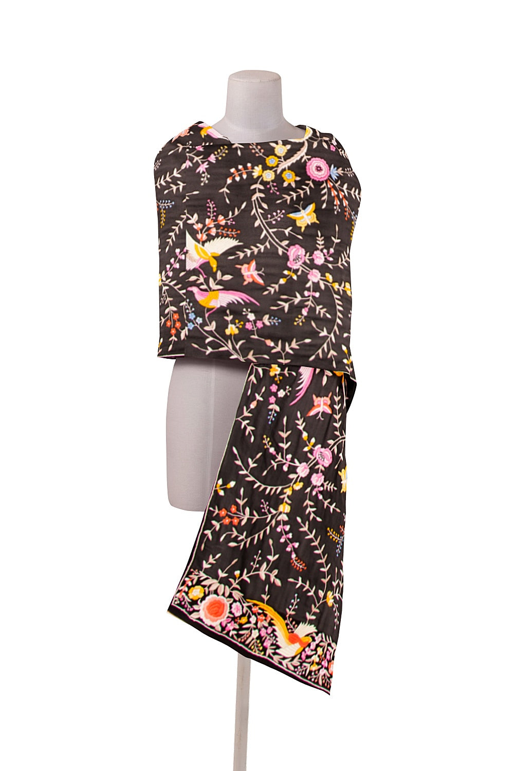 Parsi Gara Georgette Hand Embroidery Black Dupatta