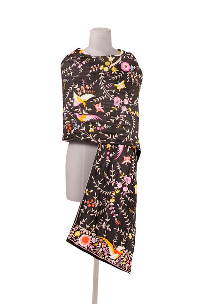 Parsi Gara Georgette Hand Embroidery Black Dupatta