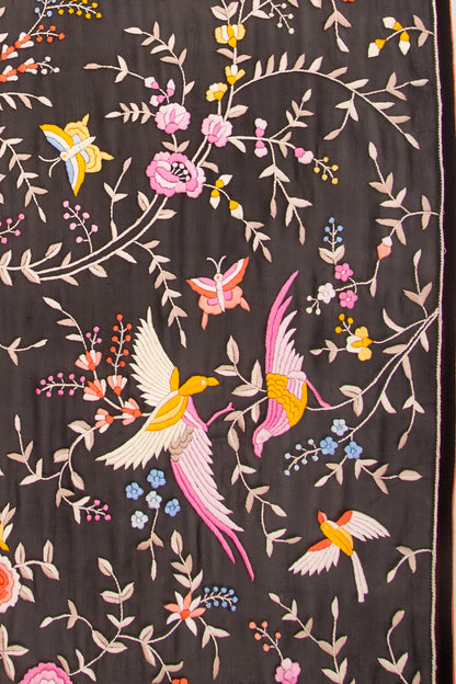 Parsi Gara Georgette Hand Embroidery Black Dupatta