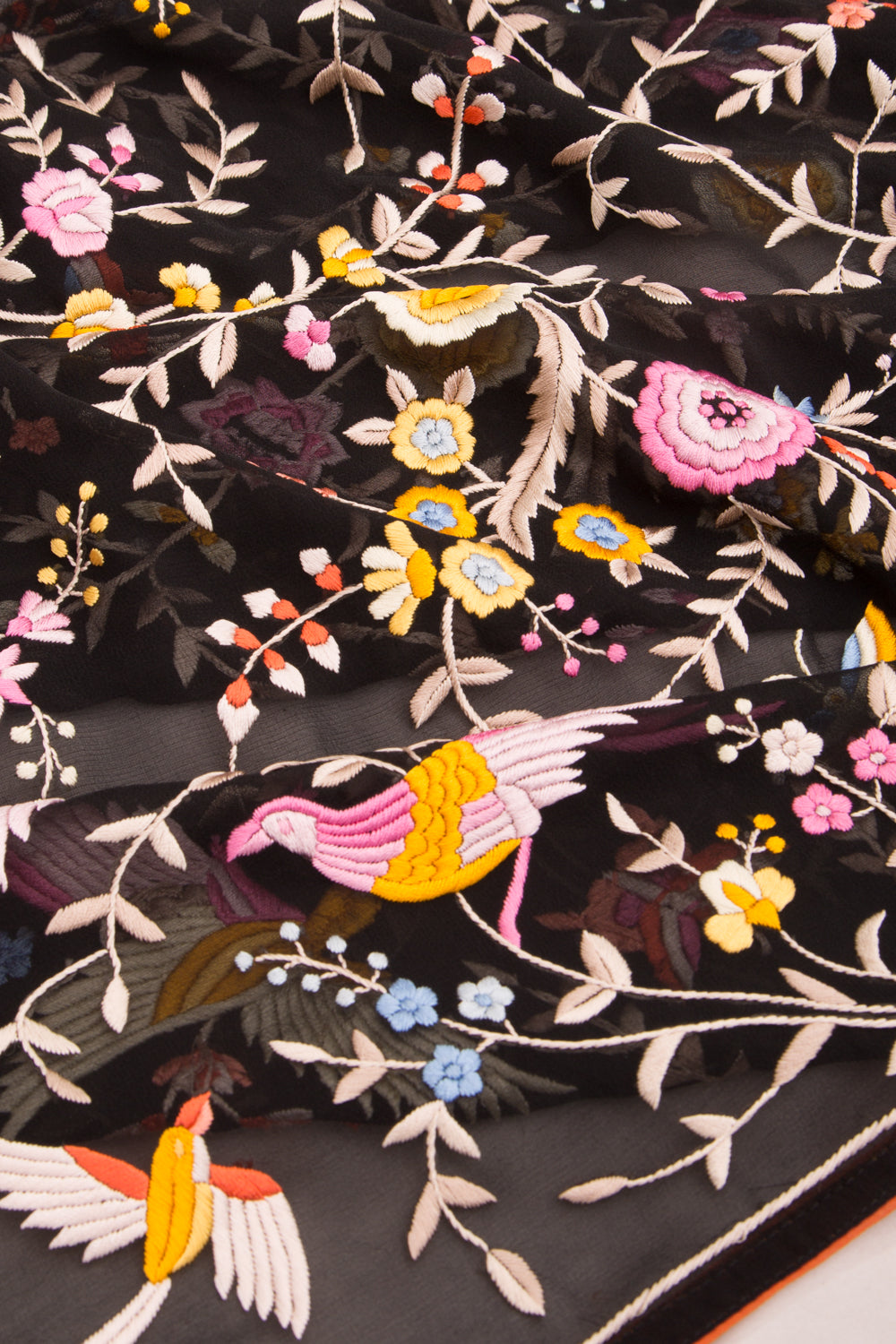 Parsi Gara Georgette Hand Embroidery Black Dupatta