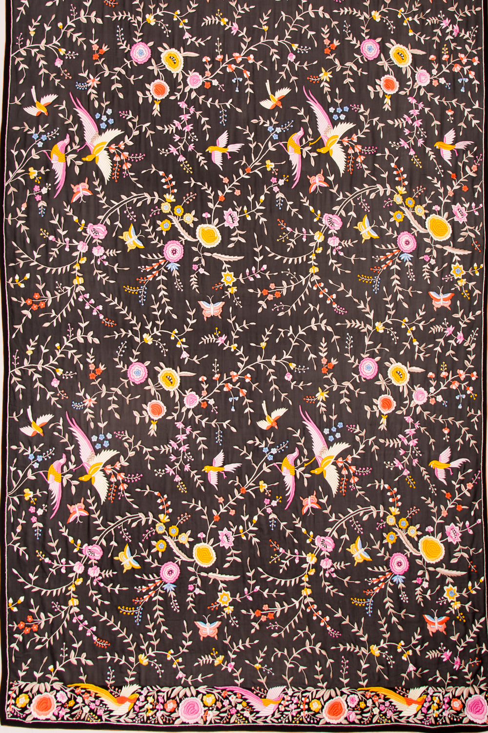 Parsi Gara Georgette Hand Embroidery Black Dupatta