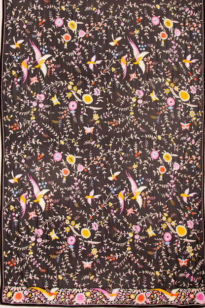 Parsi Gara Georgette Hand Embroidery Black Dupatta