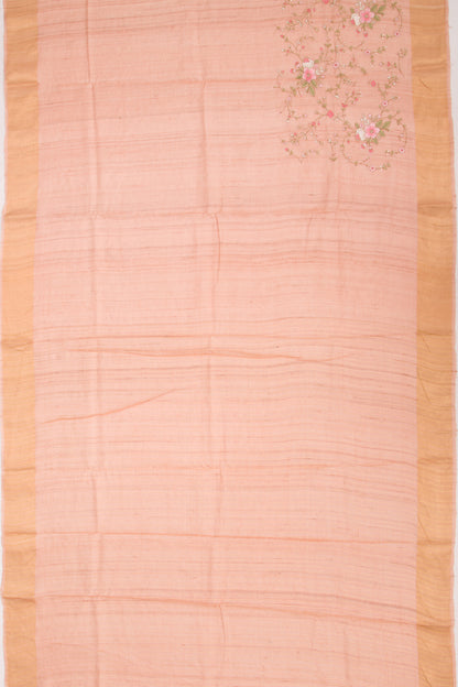 Tussar Floral Embroidery Peach Saree