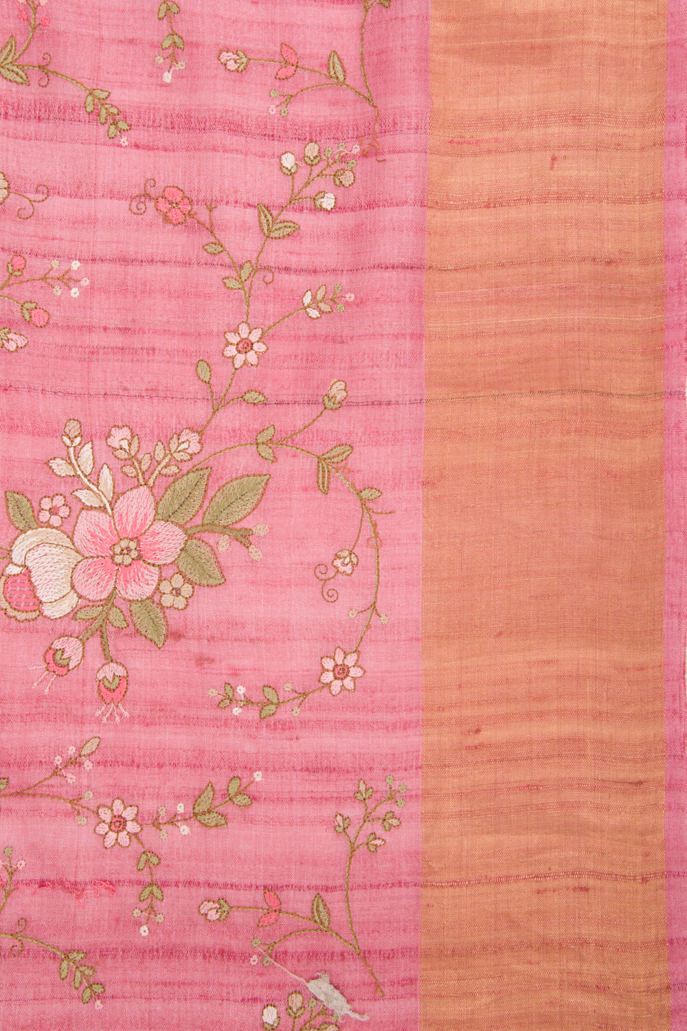 Tussar Floral Embroidery Pink Saree