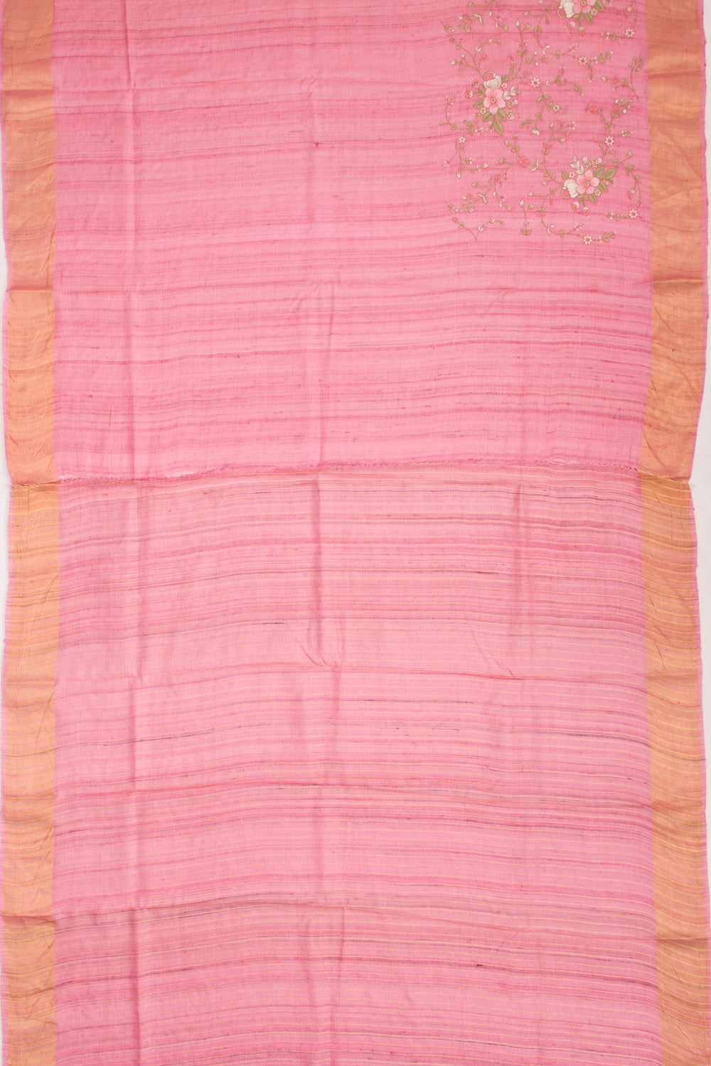 Tussar Floral Embroidery Pink Saree