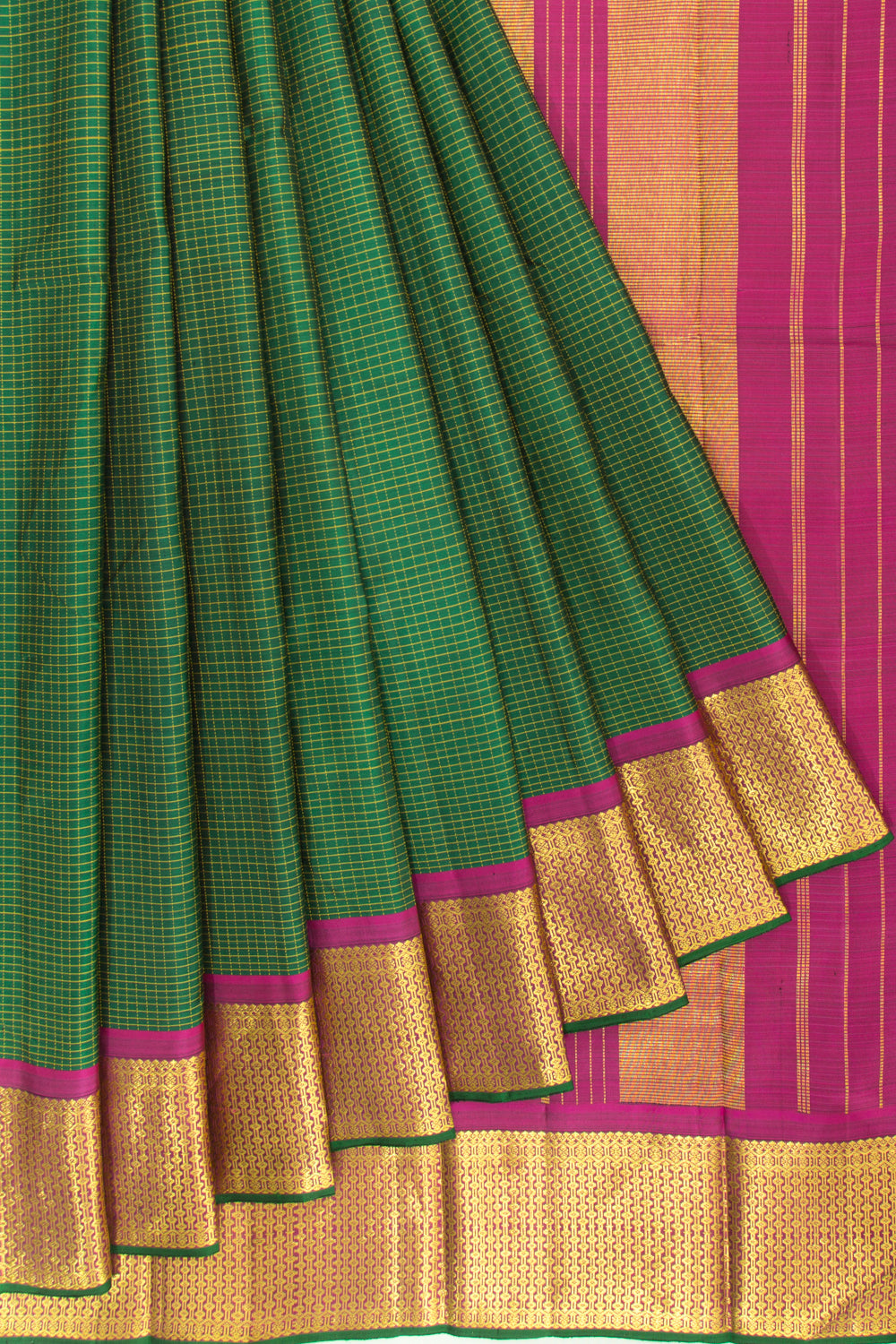 Kanchipuram Silk Checks Green Saree