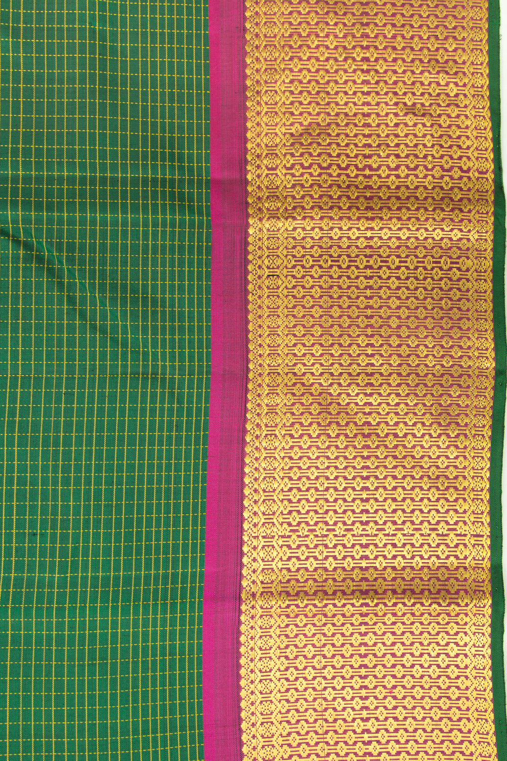 Kanchipuram Silk Checks Green Saree