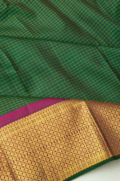 Kanchipuram Silk Checks Green Saree