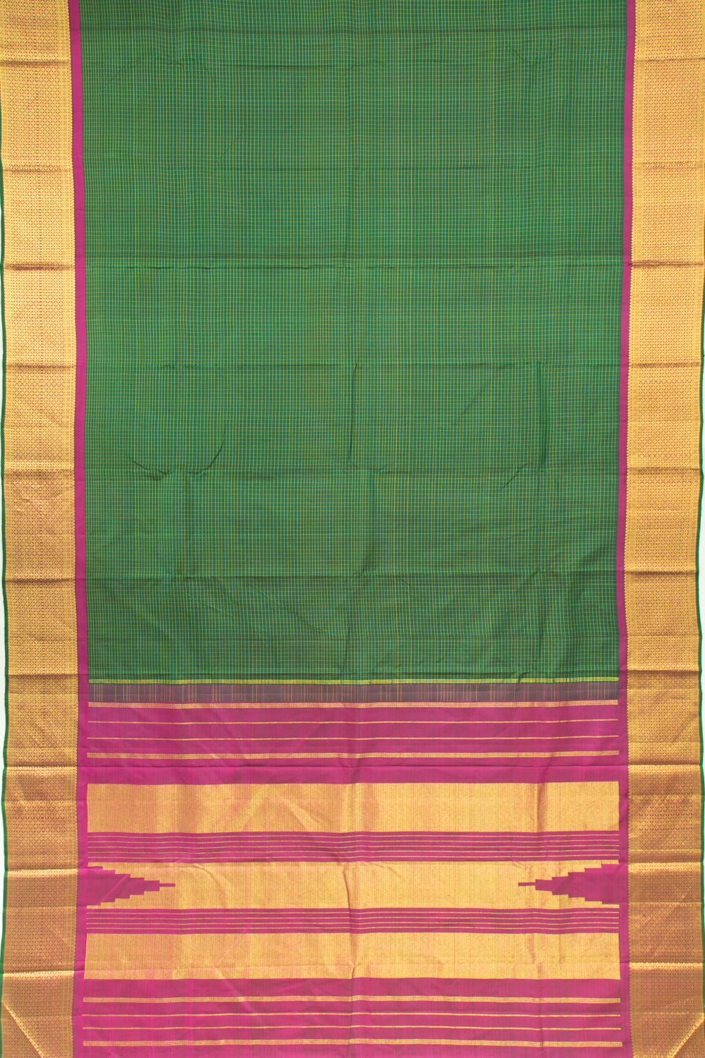 Kanchipuram Silk Checks Green Saree