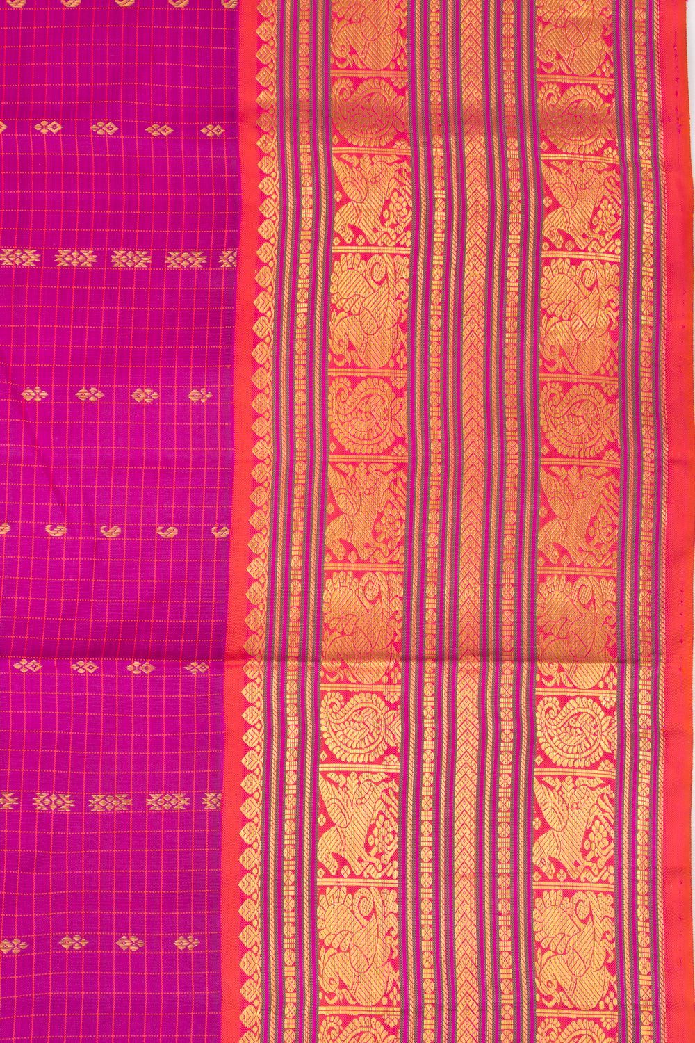 Kanchipuram Silk Checks And Butta Purple Saree