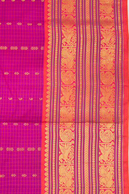 Kanchipuram Silk Checks And Butta Purple Saree