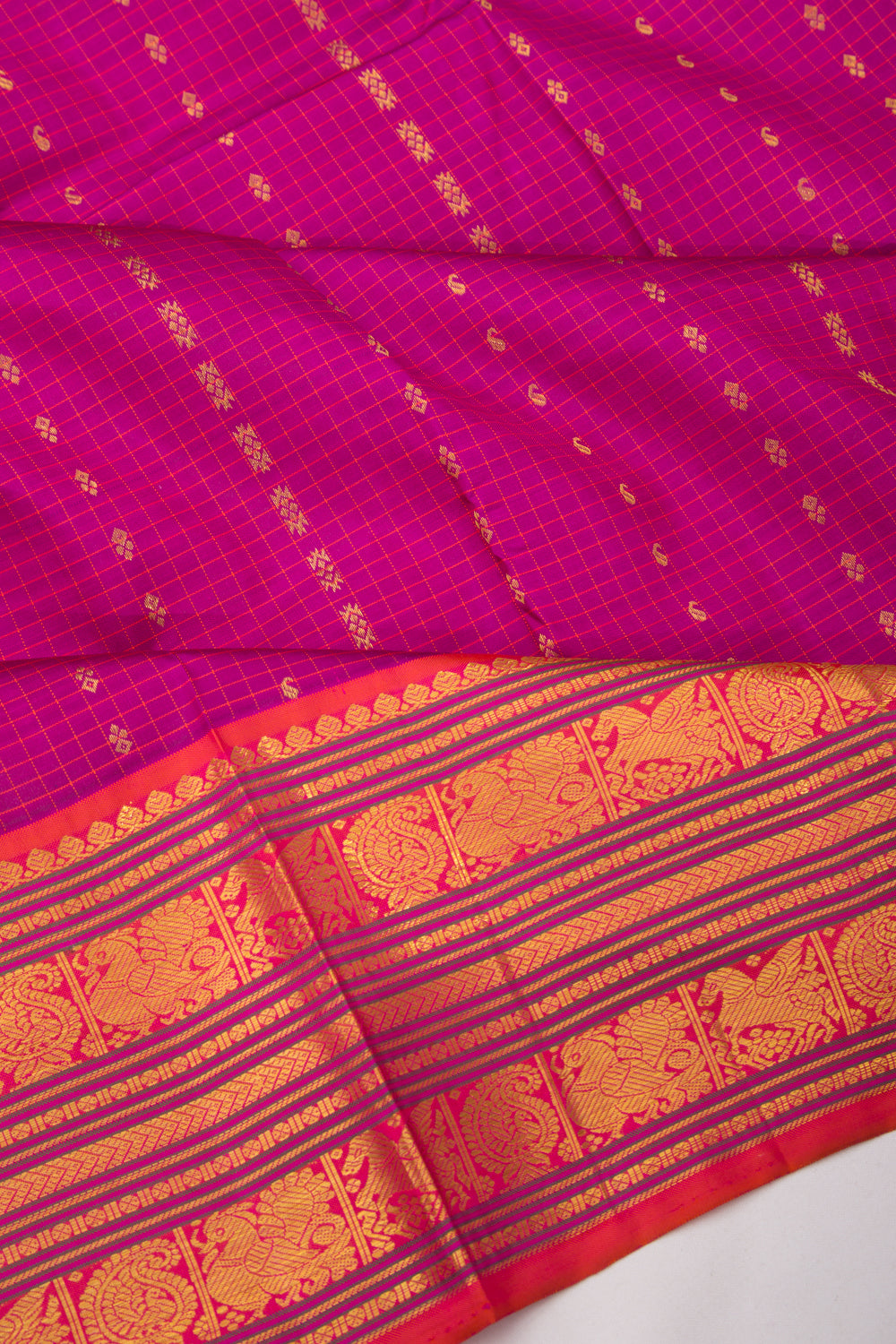 Kanchipuram Silk Checks And Butta Purple Saree