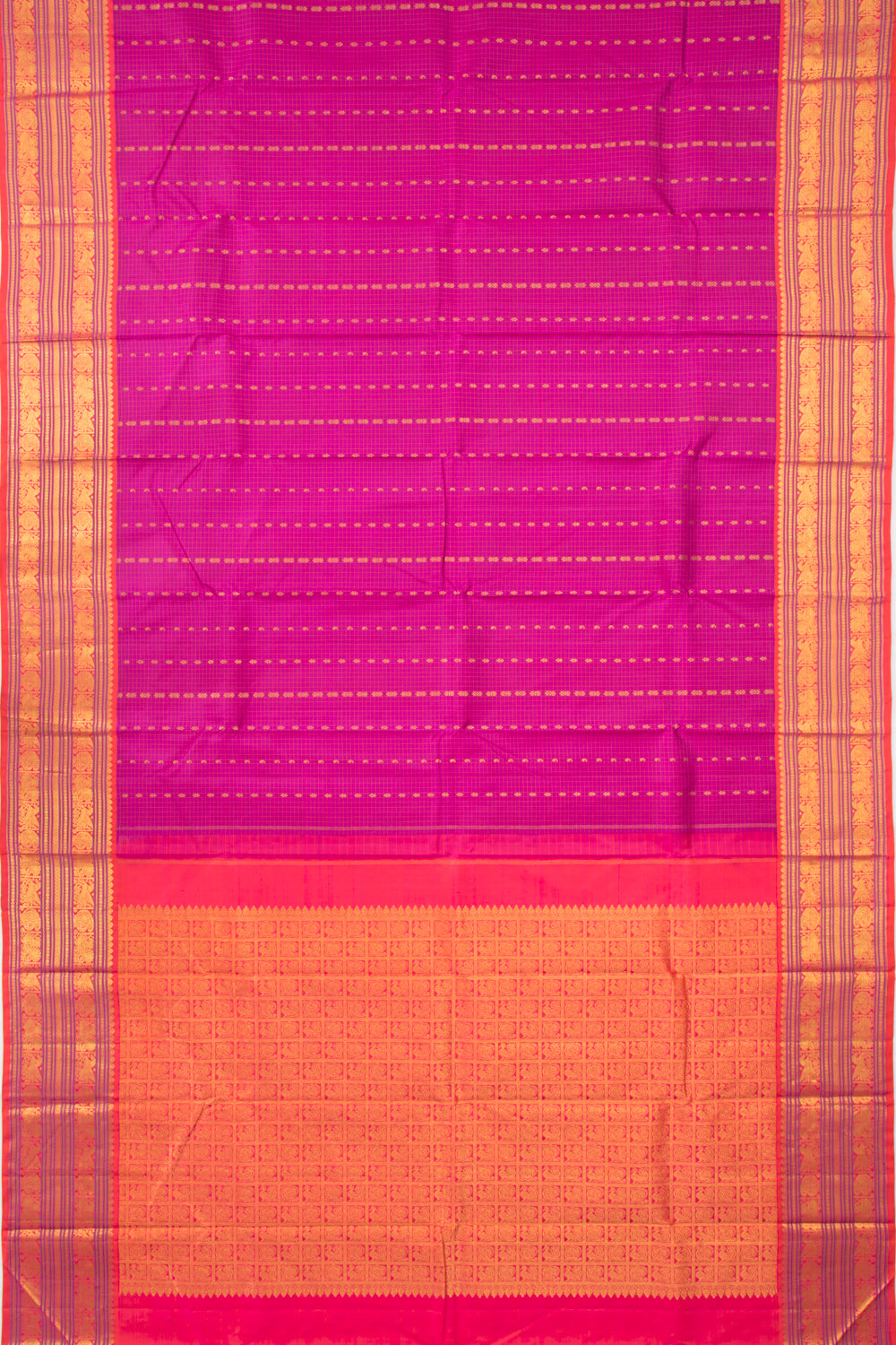 Kanchipuram Silk Checks And Butta Purple Saree