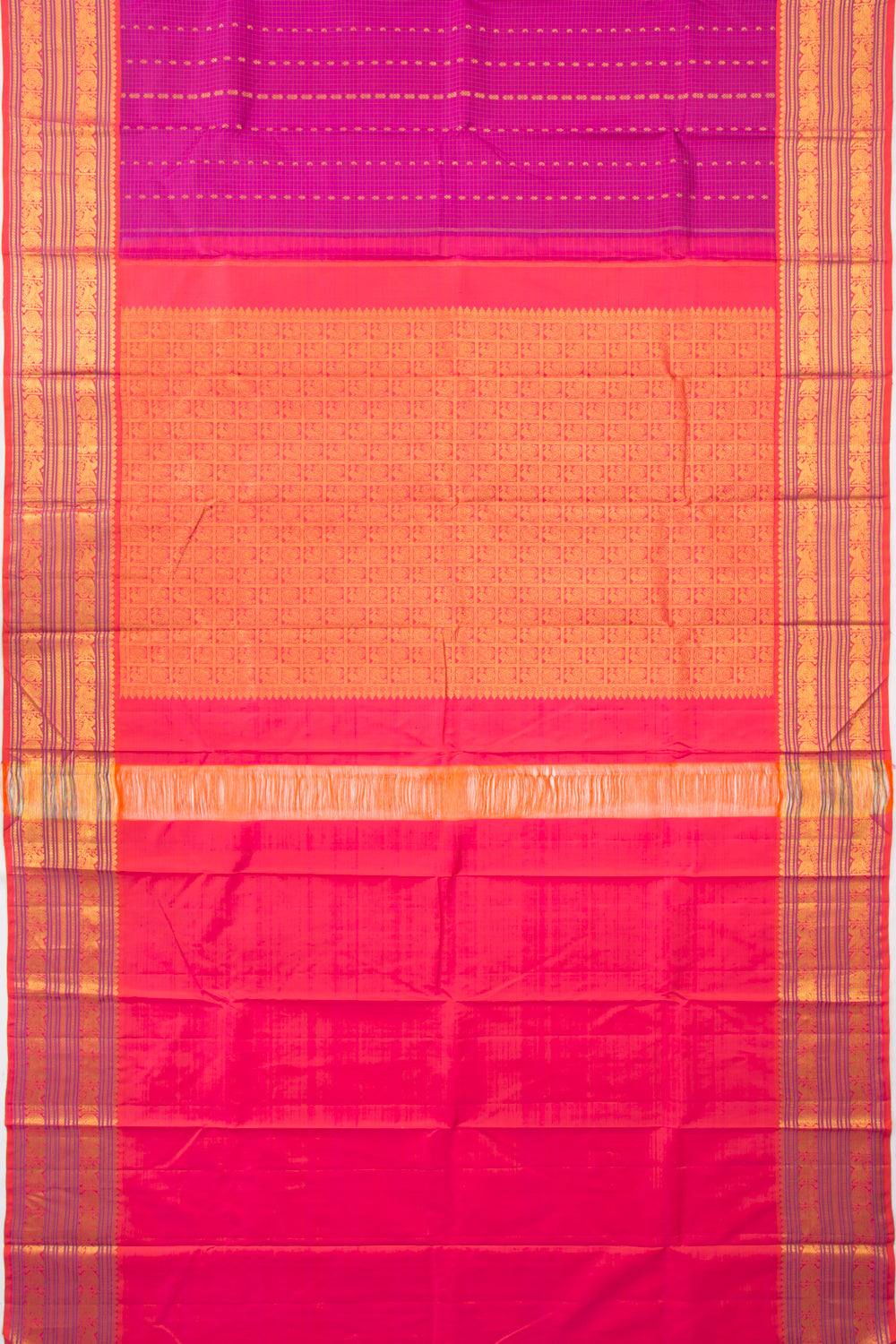 Kanchipuram Silk Checks And Butta Purple Saree